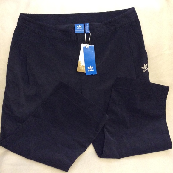 NWT Adidas navy blue corduroy wide leg crop pants - Picture 3 of 11